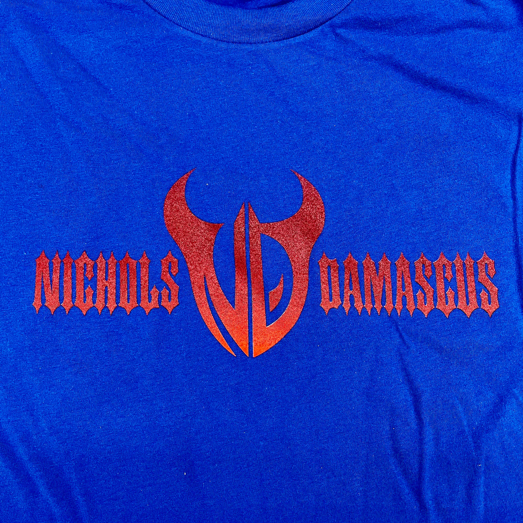 Nichols Damascus Logo Men's Short Sleeve Blue T-Shirt - Nichols Damascus